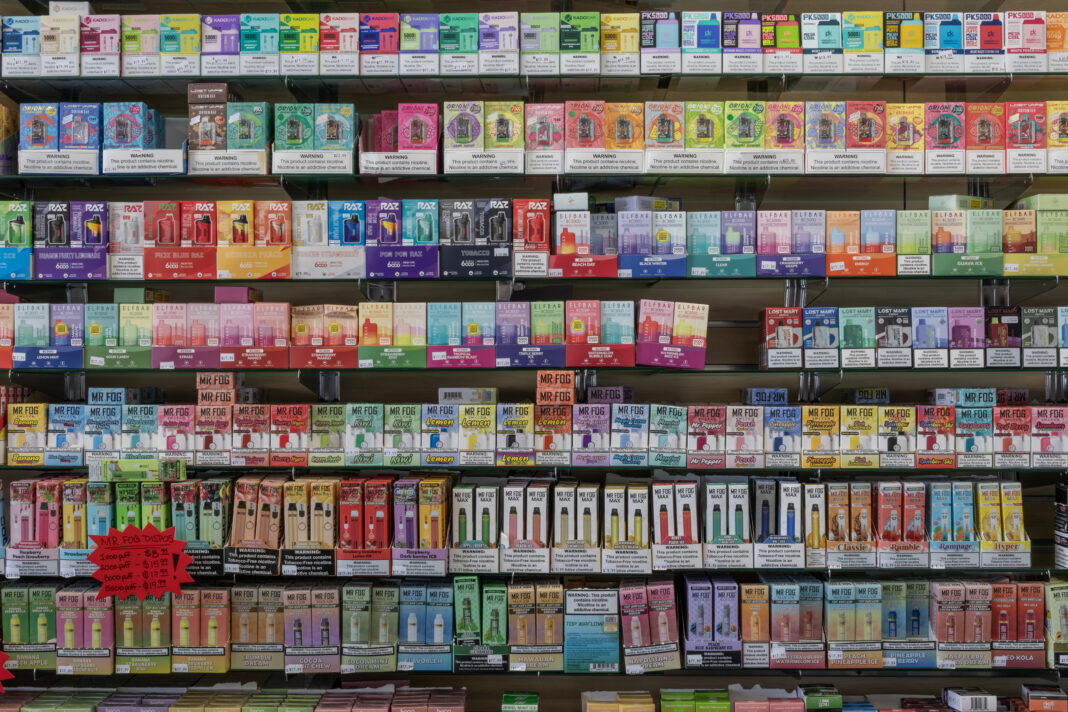 Lafayette - September 15, 2023: Flavored Vape Juices. The FDA is considering vaping regulations to deter children from getting addicted to nicotine.