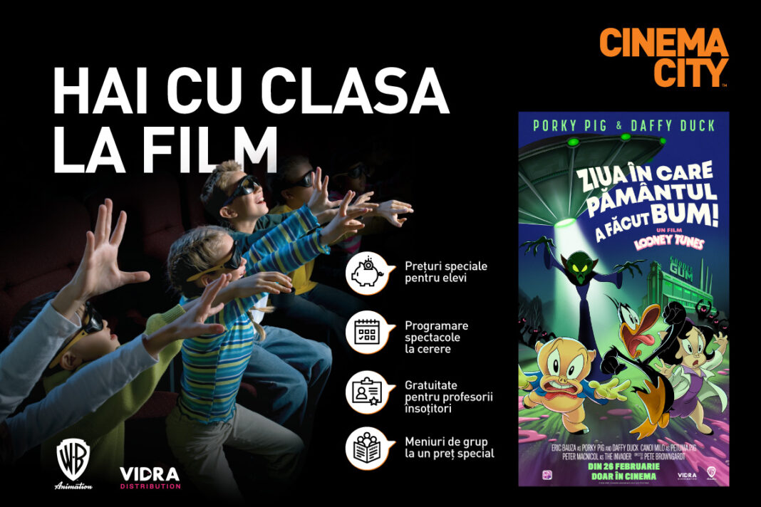 Profesorii sunt invitați la o lecție interactivă cu Looney Tunes – Activitate educativă la cinema, gratuită pentru profesori și la tarif redus pentru elevi