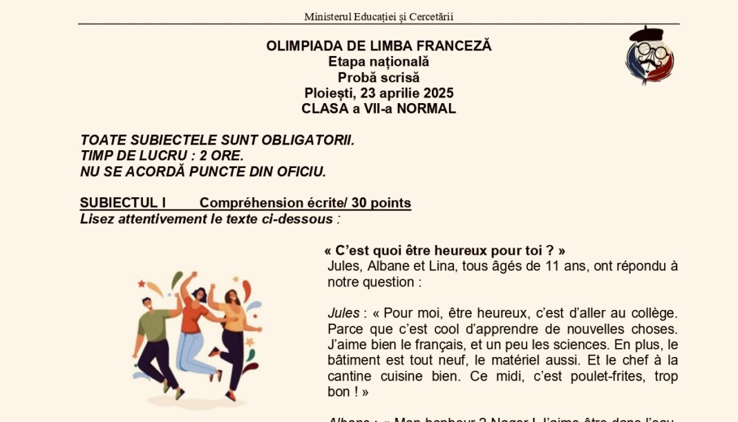 Olimpiada de Limba franceză 2025, etapa națională Ploiești. Subiectele și baremele de corectare