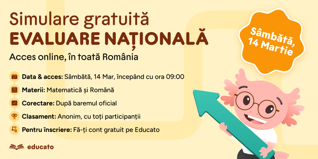Simulare gratuită în toată țara pentru Evaluarea Națională, pe 14 martie, pe educato.com, platformă dezvoltată de foști olimpici internaționali Simulare gratuită în toată țara pentru Evaluarea Națională, pe 14 martie, pe educato.com, platformă dezvoltată de foști olimpici internaționali