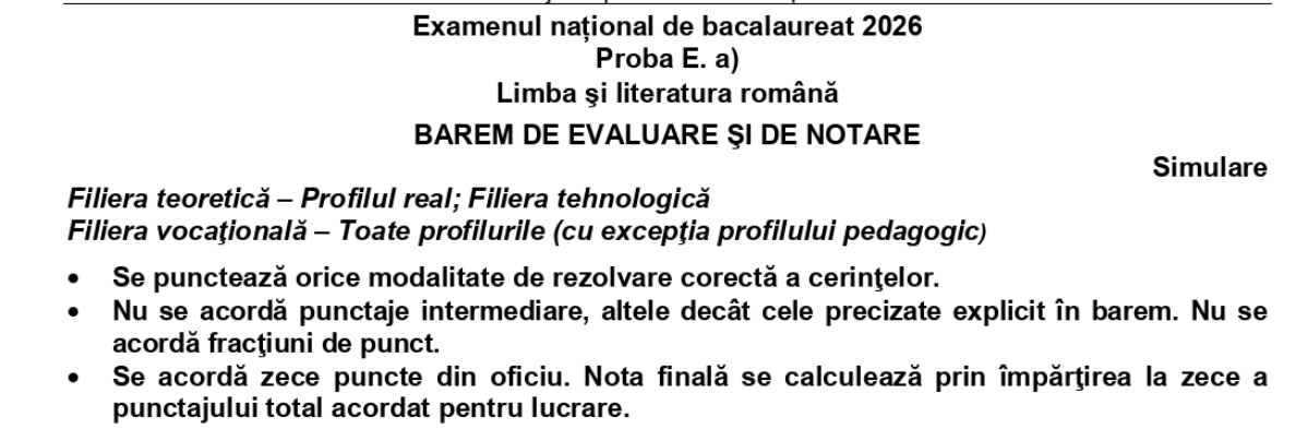 Poza pentru articolul Baremele la Limba română, simulare Bac 2026, publicate de Ministerul Educației. Răspunsurile pentru profilurile real, uman și tehnologic