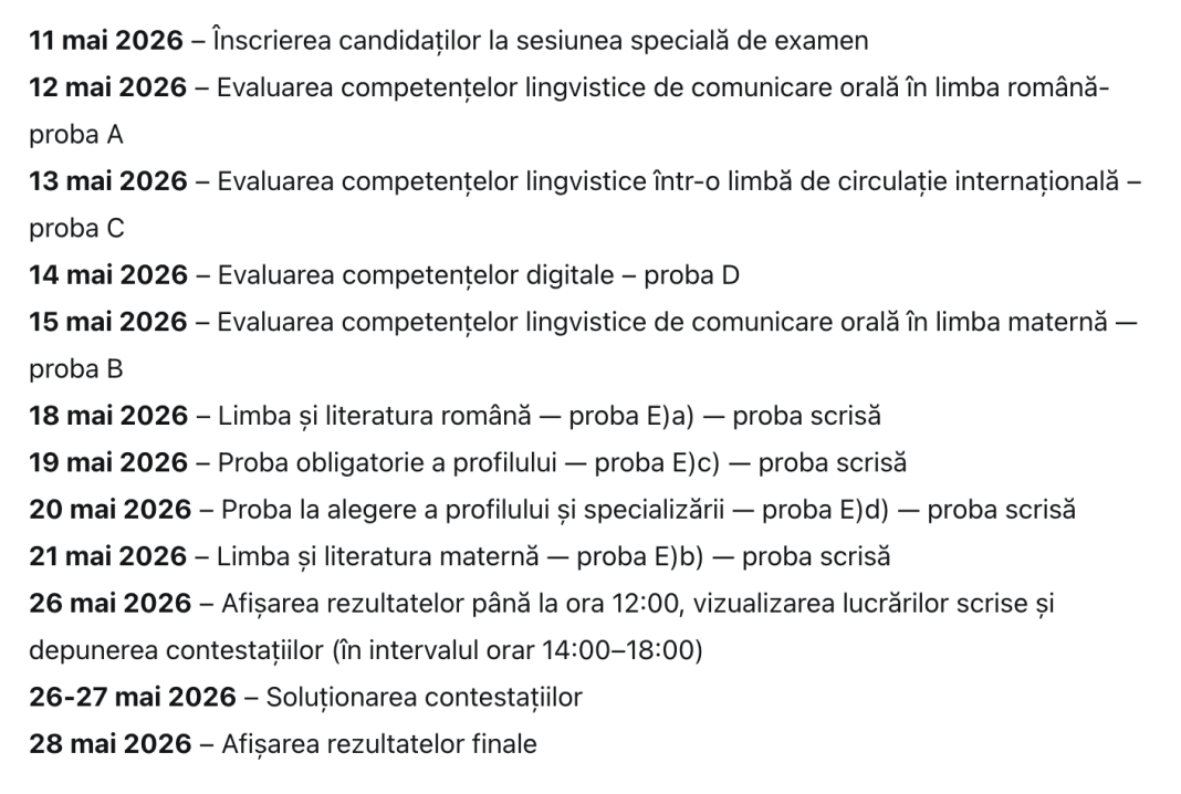 BAC 2026 sesiunea specială